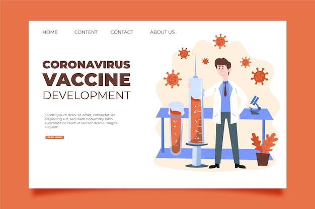 Free Vector coronavirus vaccine cure development landing page