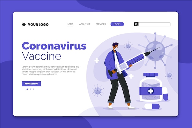 Free Vector coronavirus vaccine landing page with person illustrated