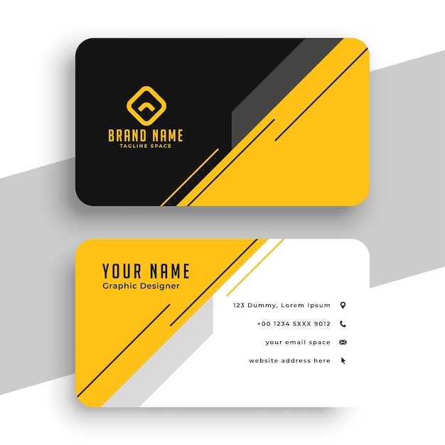 Free vector corporate black and yellow unique business card template