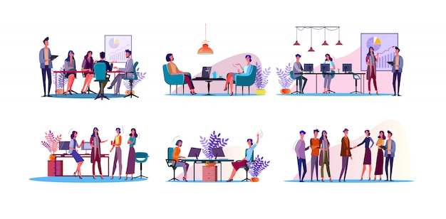 Corporate discussion illustration set