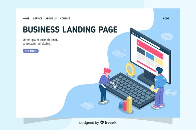 Corporate landing page in isometric design