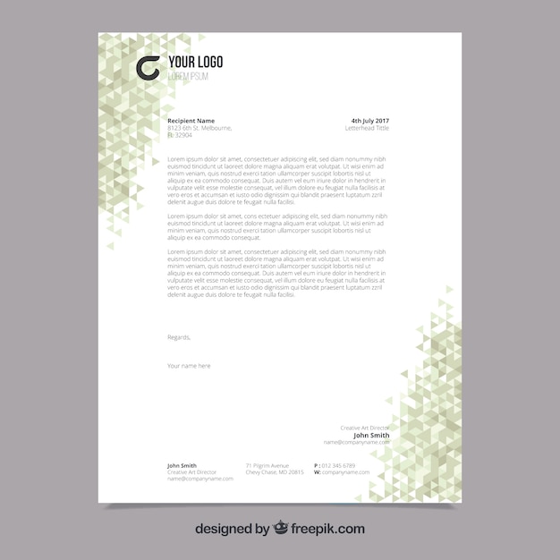 Corporate leaflet with green polygonal shapes