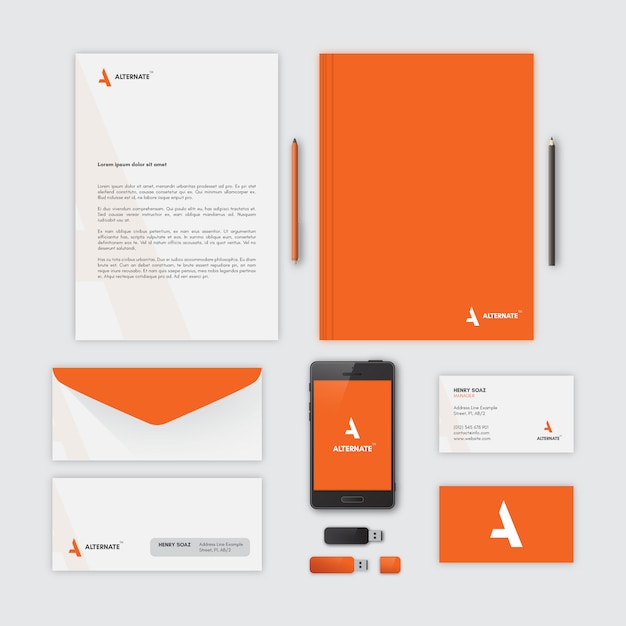 Corporate stationery, orange