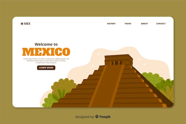 Free Vector corporative landing page web template for mexico travel agency