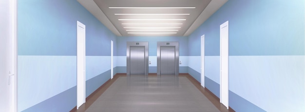 Free Vector corridor in empty building with elevator and doors