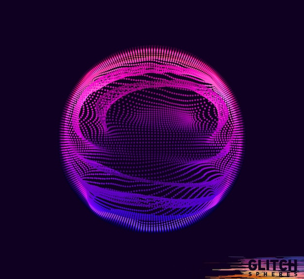 Free vector corrupted violet point sphere abstract vector colorful mesh on dark background futuristic style card