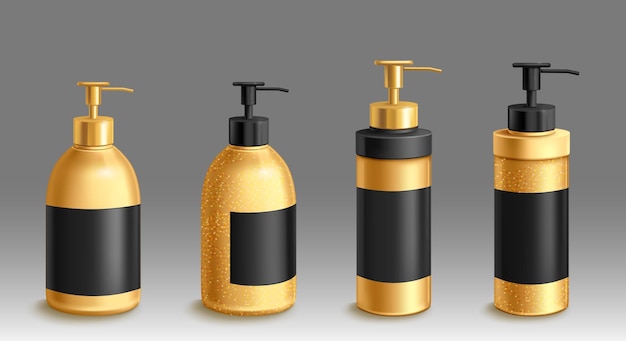 Free Vector cosmetic bottles mockup black and gold tubes set