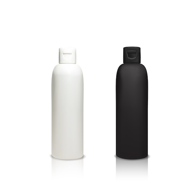 Cosmetic plastic bottles illustration of 3d realistic containers for shower gel, shampoo 