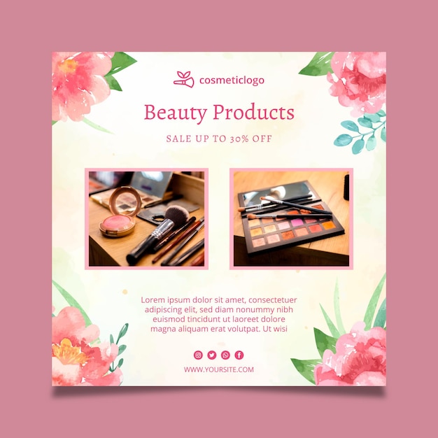 Cosmetic squared flora flyer template