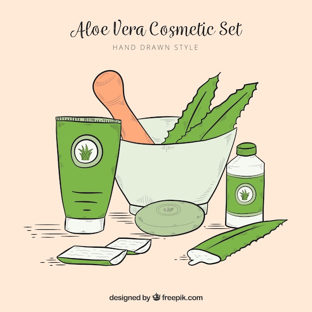 Free Vector cosmetics background hand drawn with aloe vera