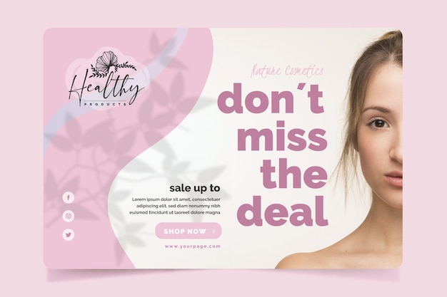 Cosmetics banner template with photo