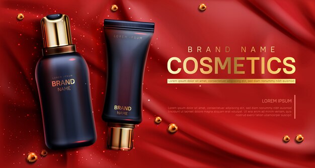 Cosmetics bottles banner. Beauty body care