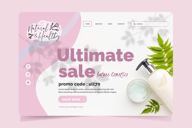 Cosmetics landing page template with photo