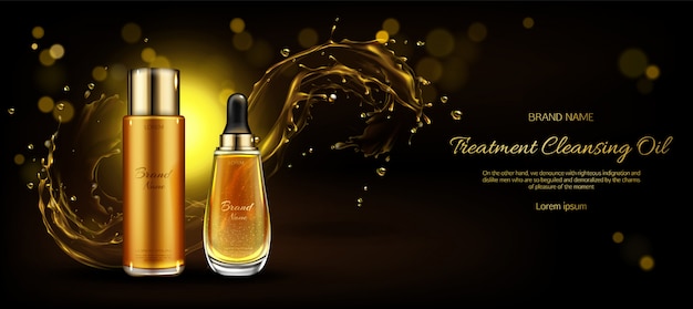 Cosmetics oil cleansing treatment bottles banner