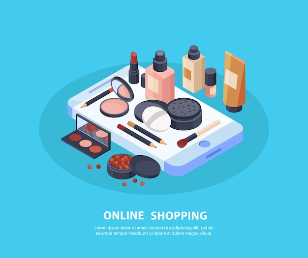 Free Vector cosmetics online shopping concept with makeup symbols isometric