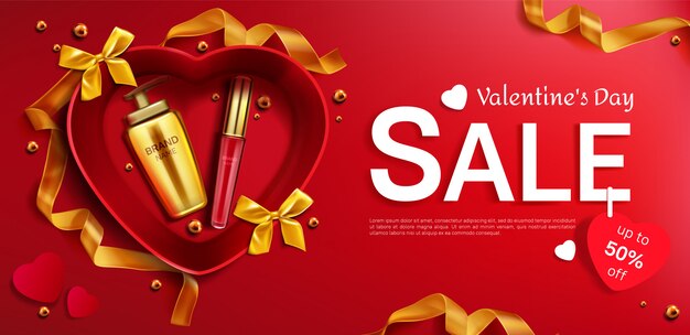 Cosmetics Valentine day sale red background