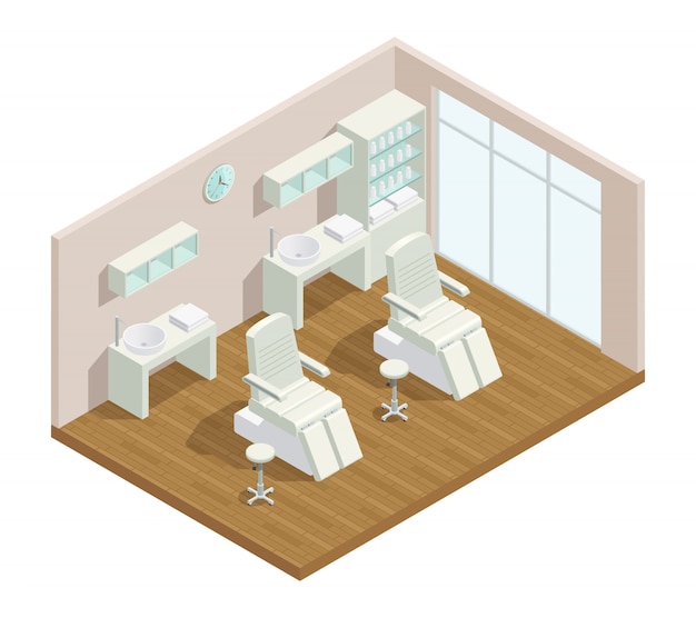 Free Vector cosmetology beauty salon isometric interior composition