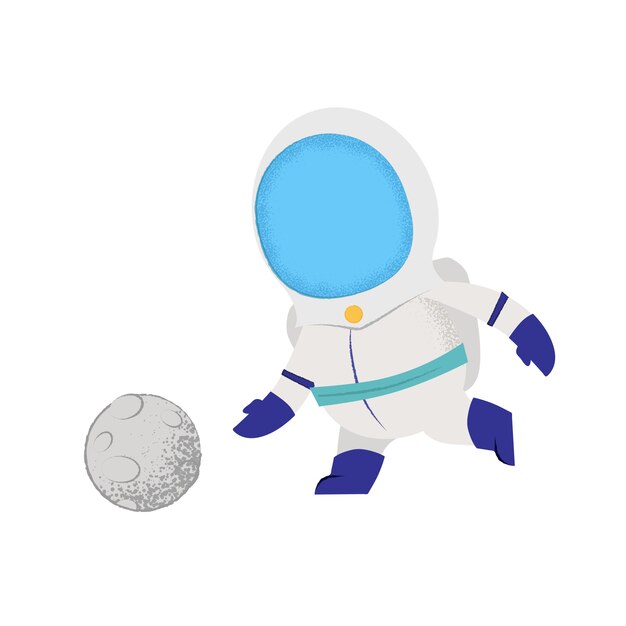 Cosmonaut playing with moon as ball. Character, game, sport. 