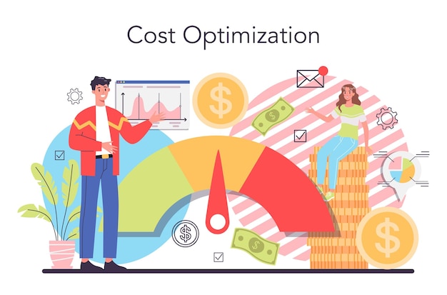 Cost optimization concept Idea of financial and marketing strategy Cost and income balance Spending and cost reduction while maximizing business value Isolated flat illustration vector