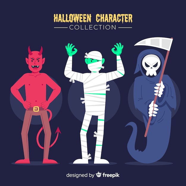 Free vector costumes for young adult flat halloween character collection