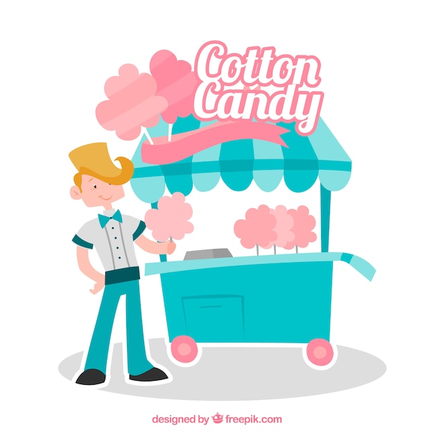 Cotton candy kiosk and seller