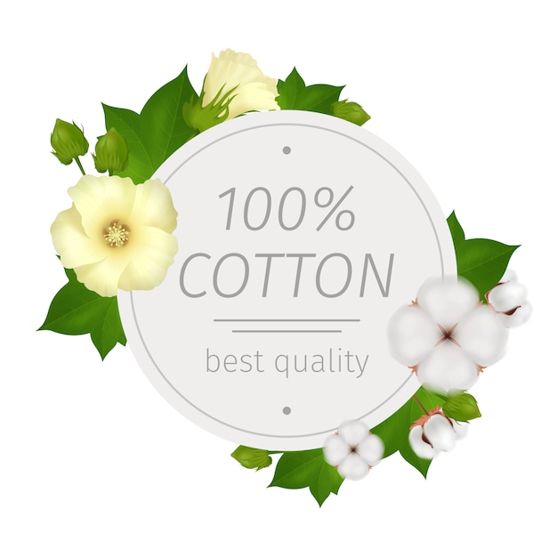 Free Vector cotton flower realistic round composition with best quality description and flowers around