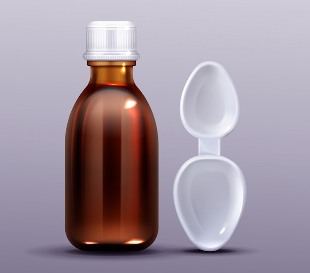 Free vector cough syrup bottle and plastic spoon, pharmacy