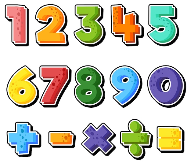 Free Vector counting number 0 to 9 and math symbols