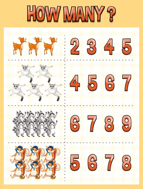 Counting number template with animal