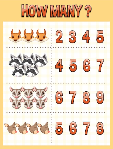 Counting number template with animal