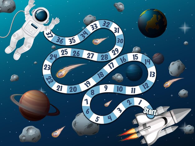 Counting numbers game template with astronaut in space