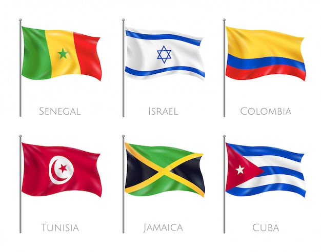 Free Vector country flags set with senegal and cuba flags realistic isolated