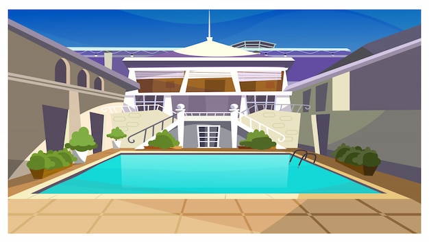 Free Vector country house with swimming pool illustration