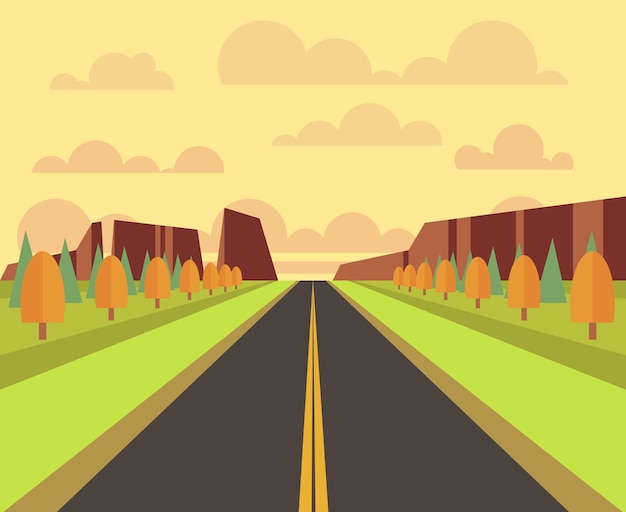 Free Vector country landscape with road in flat style