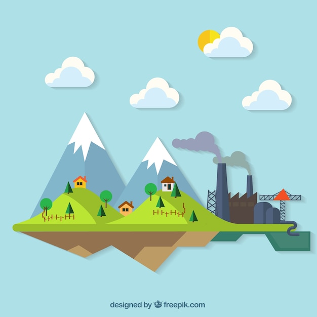 Free Vector countryside colourful landscape illustration