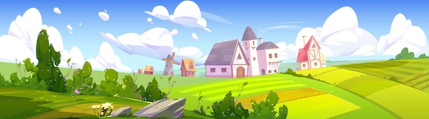 Free Vector countryside farm field and house vector background