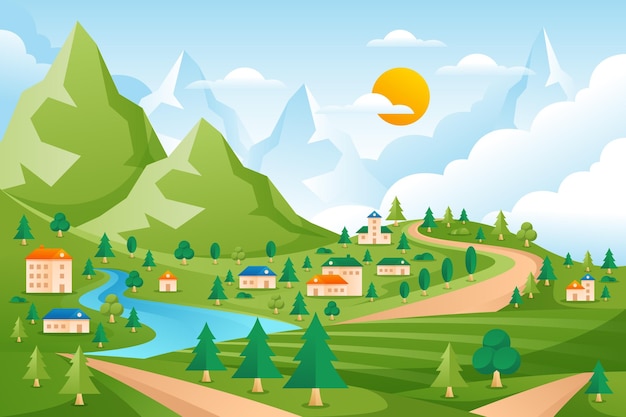 Free Vector countryside landscape illustration