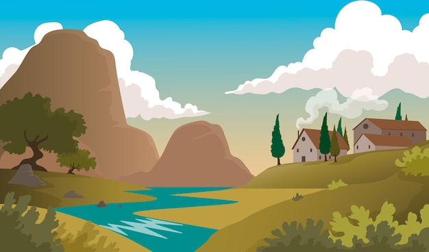 Free vector countryside landscape illustration