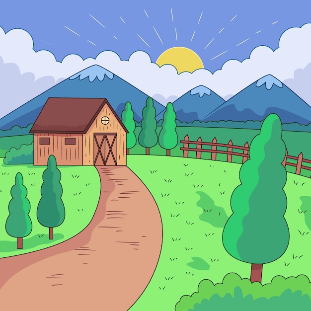 Free vector countryside landscape illustration