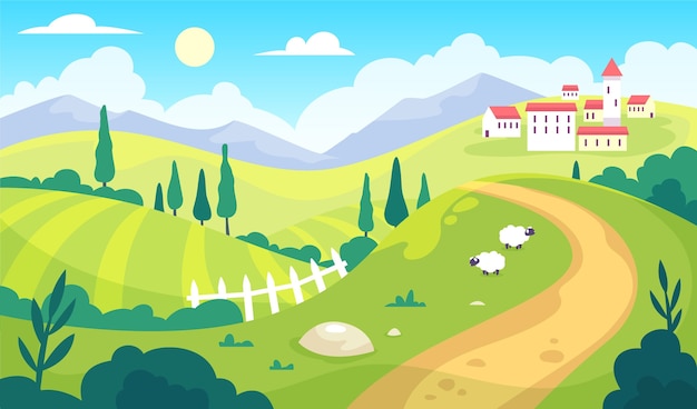 Free Vector countryside landscape illustration