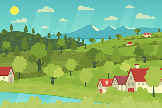 Free vector countryside landscape illustration