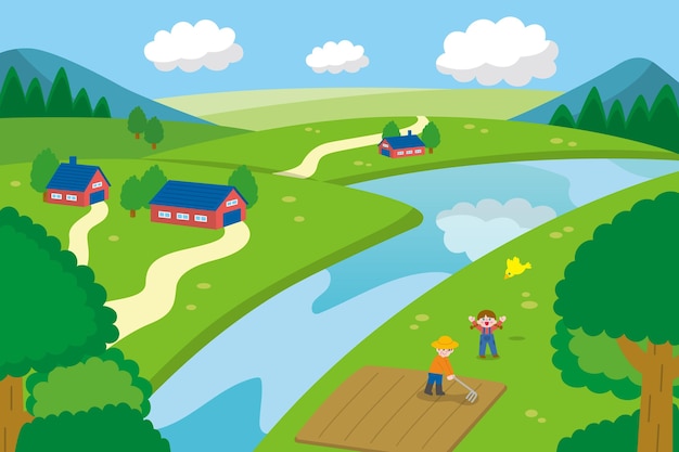 Free vector countryside landscape illustration