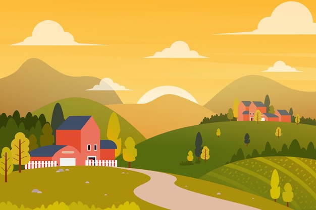 Free Vector countryside landscape illustration