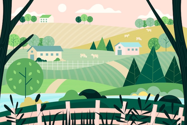 Free Vector countryside landscape illustration