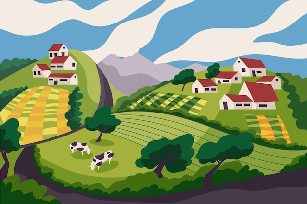 Countryside landscape with cows