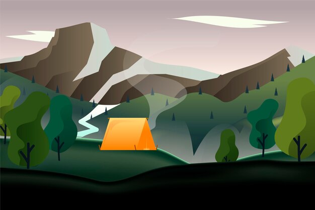 Countryside landscape with tent