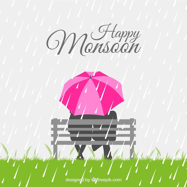 Free Vector couple background with umbrella sitting on a bench