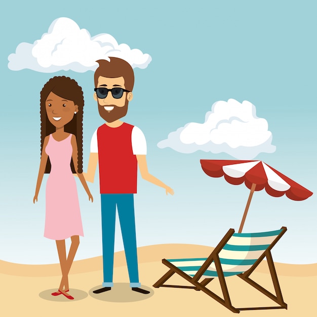 Free Vector couple in the beach characters