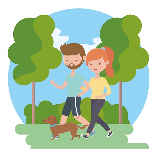 Couple of boy and girl with dog 