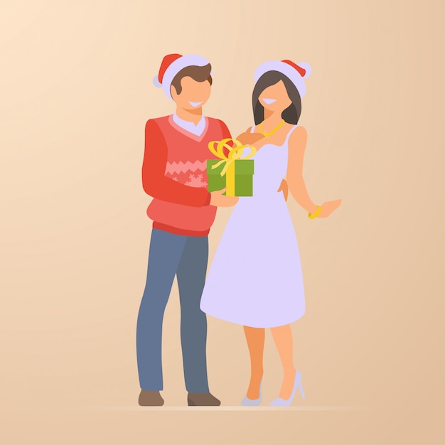 Free Vector couple at christmas holidays flat illustration